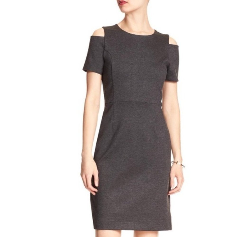 NEW Banana Republic Dark Heather Gray Cold Shoulder Sheath Dress Sz 4